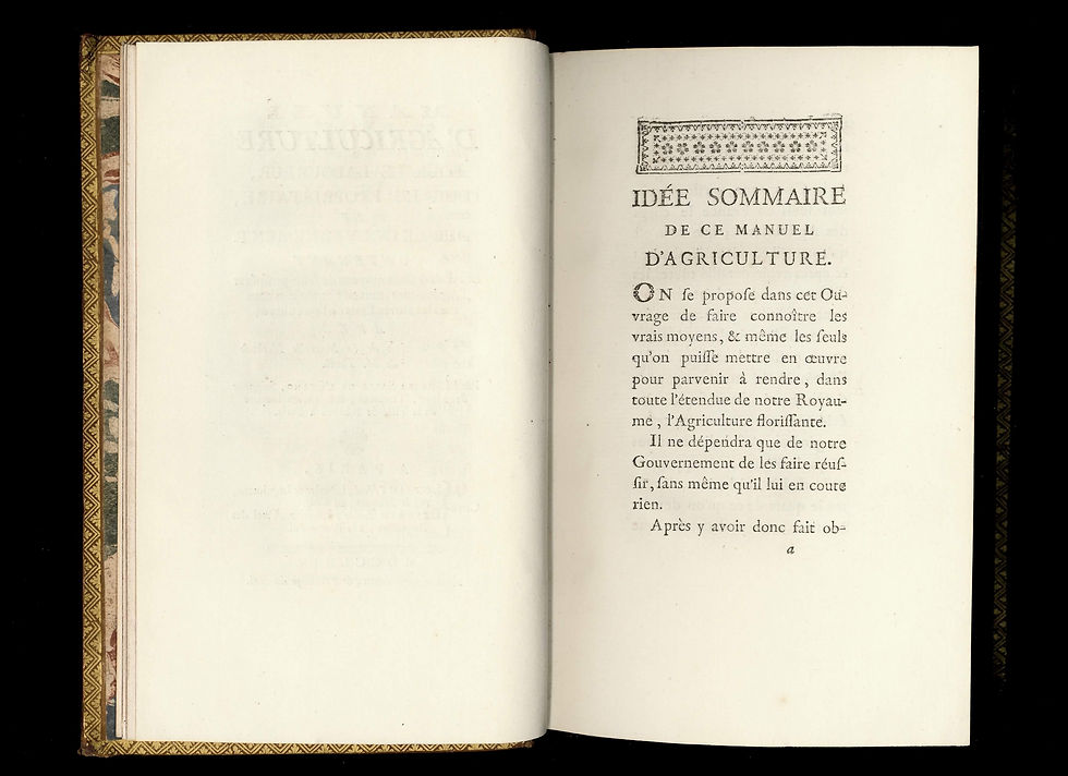 Miniature : Manuel d'Agriculture par M. de la Salle de l'Etang (1764). Reliure aux armes.