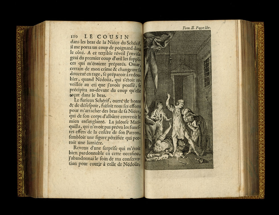 Miniature : Le Cousin de Mahomet par Nicolas Fromaget (1751). Exemplaire Léon Rattier.