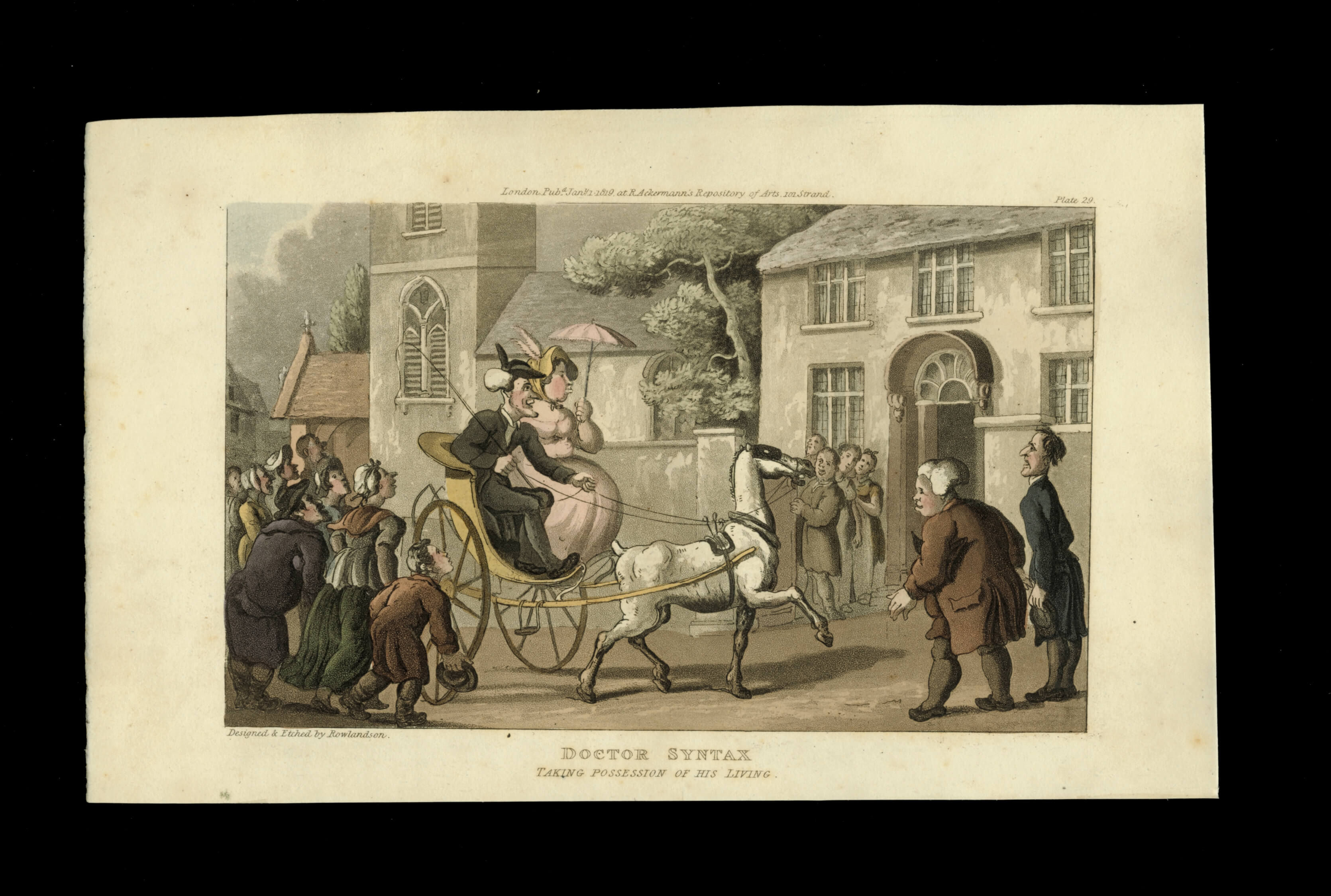 Thomas Rowlandson color aquatinte 1819 printing caricature The Tour of Dr Syntax