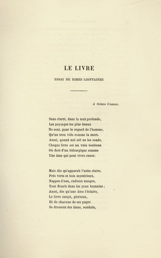 LE LIVRE, Essai de rimes lointaines, par Paul Vérola, poème dédié à Octave Uzanne (1893)