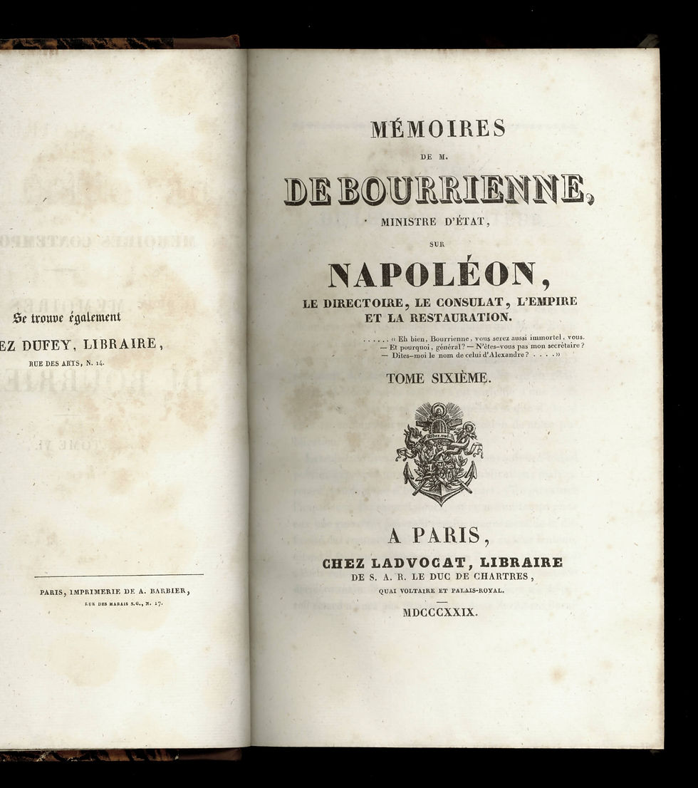 Miniature : Mémoires de Bourrienne sur Napoléon Bonaparte, le Directoire, l'Empire (1829).