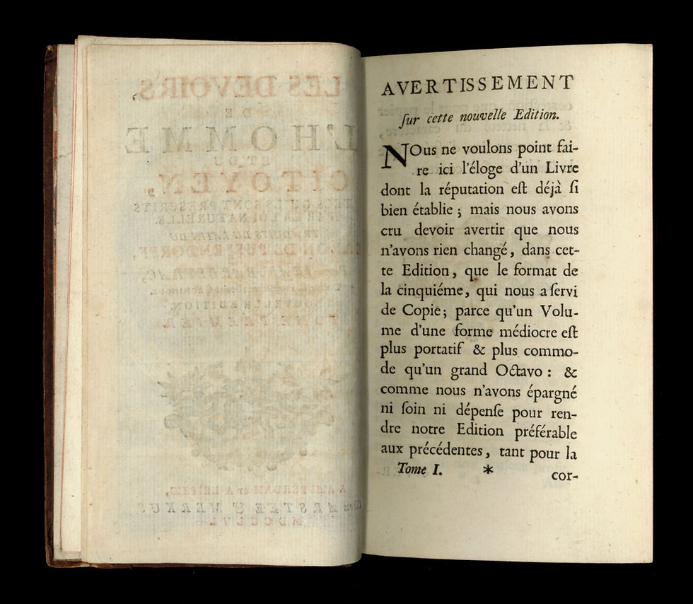 Miniature : Pufendorf. Les Devoirs de l'Homme et du Citoyen (1756). Bel exemplaire.