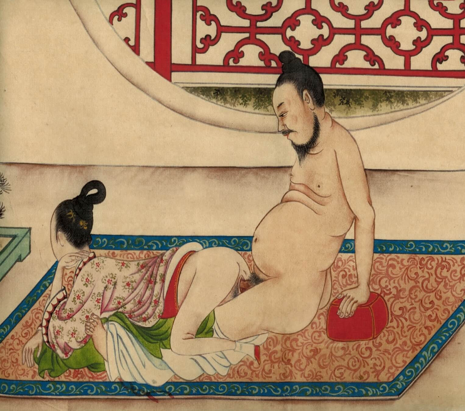 Rouleau shunga chinois ca 1900-1930 avec 7 grandes scènes de jeux érotiques