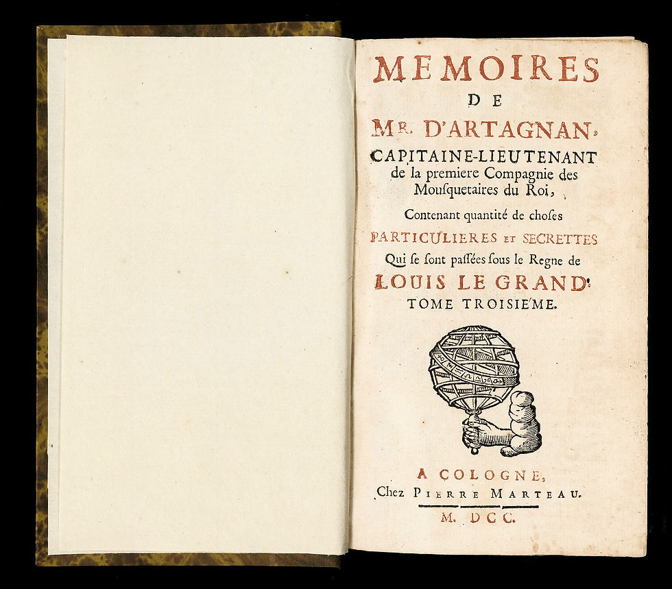 Miniature : Mémoires de Mr. d'Artagnan Capitaine des Mousquetaires du Roi (1700). Ed. rare.