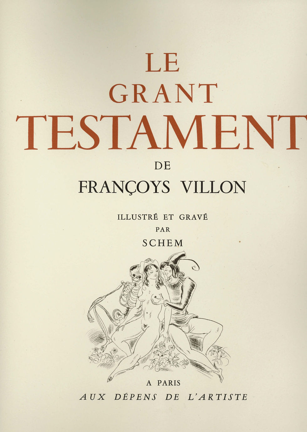 Miniature : Le Grant Testament de Françoys Villon illustré par Schem (1948). Dessin original
