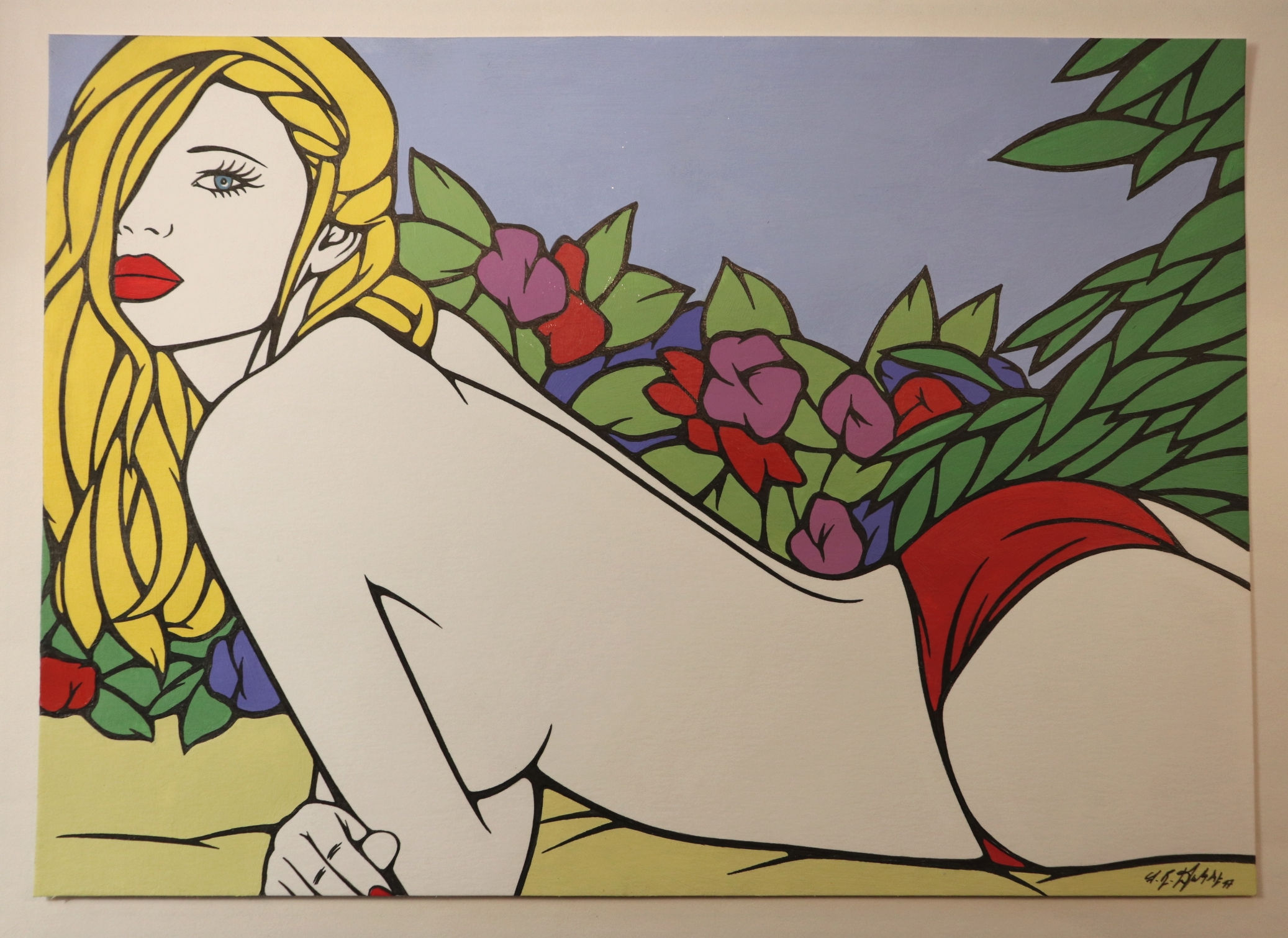 Sophie Dumont. Dessin original sexy 29,5 x 21 cm acrylique et stylo "FLORENCE"