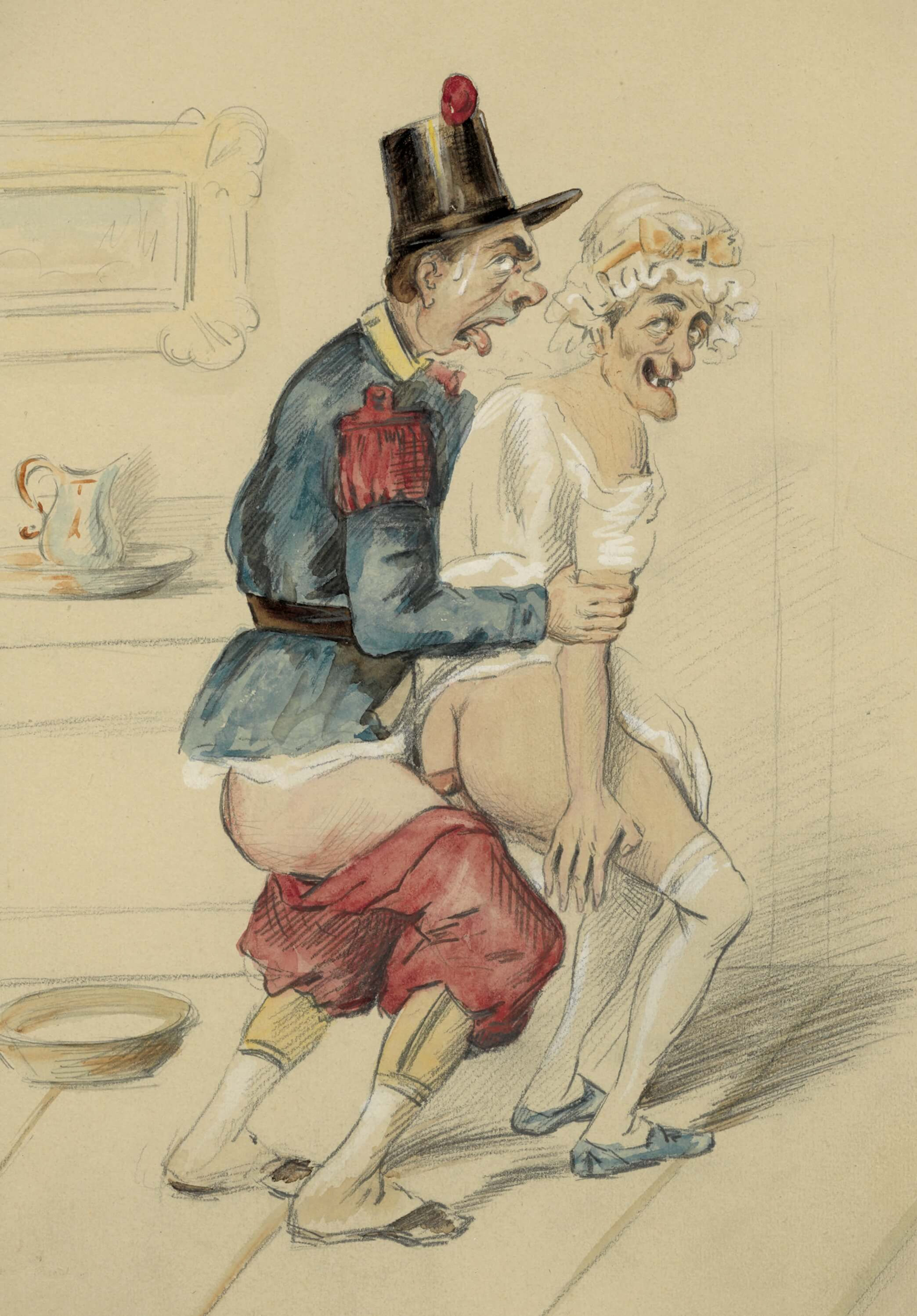 2 superbes dessins originaux érotiques de la fin du XIXe siècle | Militaria