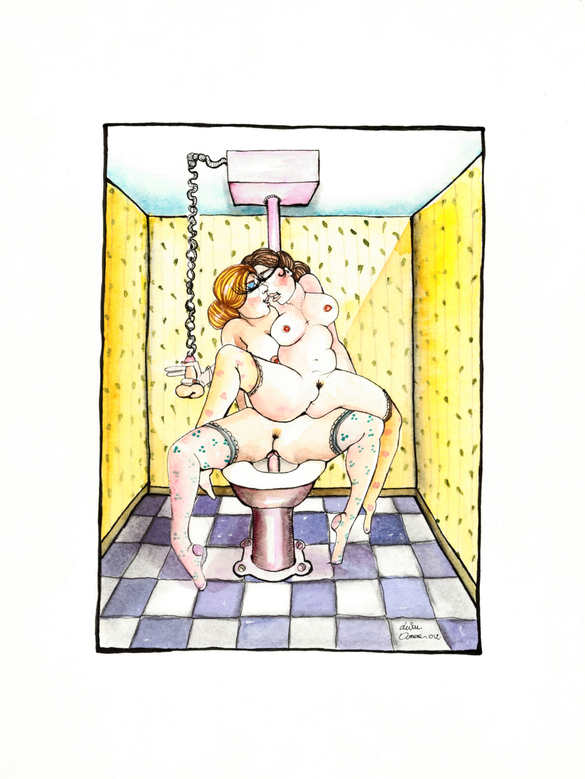 Lulu Amere. Le Cabinet de Curiosité (2012). Aquarelle originale érotique.