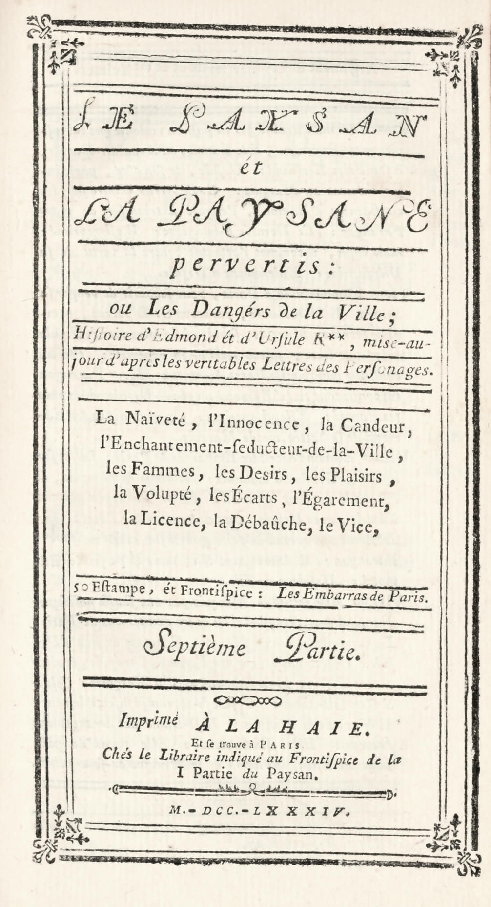 Paysan et Paysanne pervertis (1787) Rétif de la Bretonne [Restif de la Bretone]