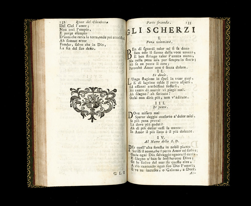 Miniature : Delle opere di Gabbriello Chiabrera (1757) Superbe exemplaire en maroquin souple