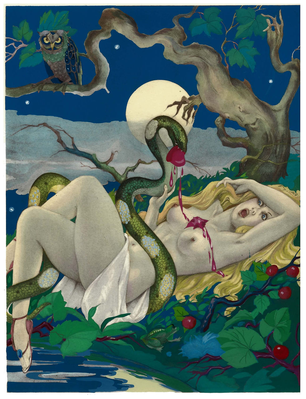 Pochoir à la gouache par Umberto Brunelleschi (1947) pour le Songe d'une nuit ..