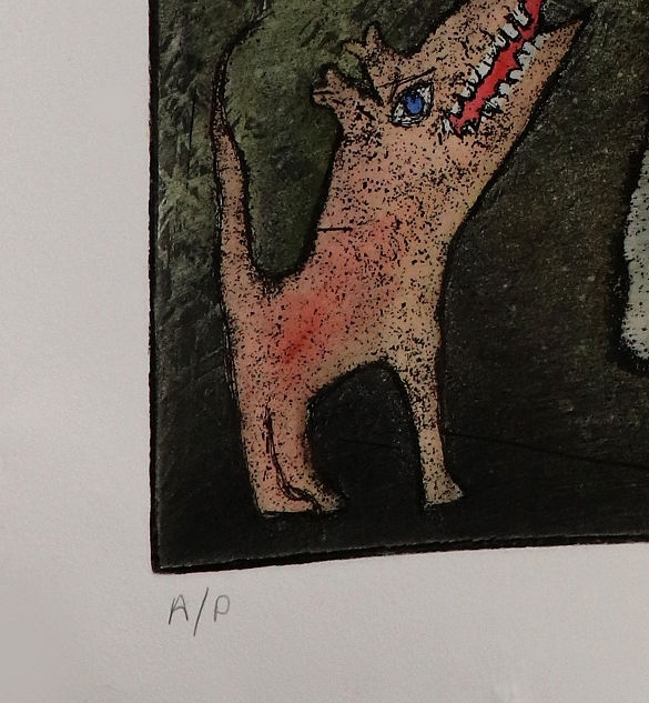 Miniature : Bruce Botts USA artist "PLEASE - YOUR DOG" original colored engraving