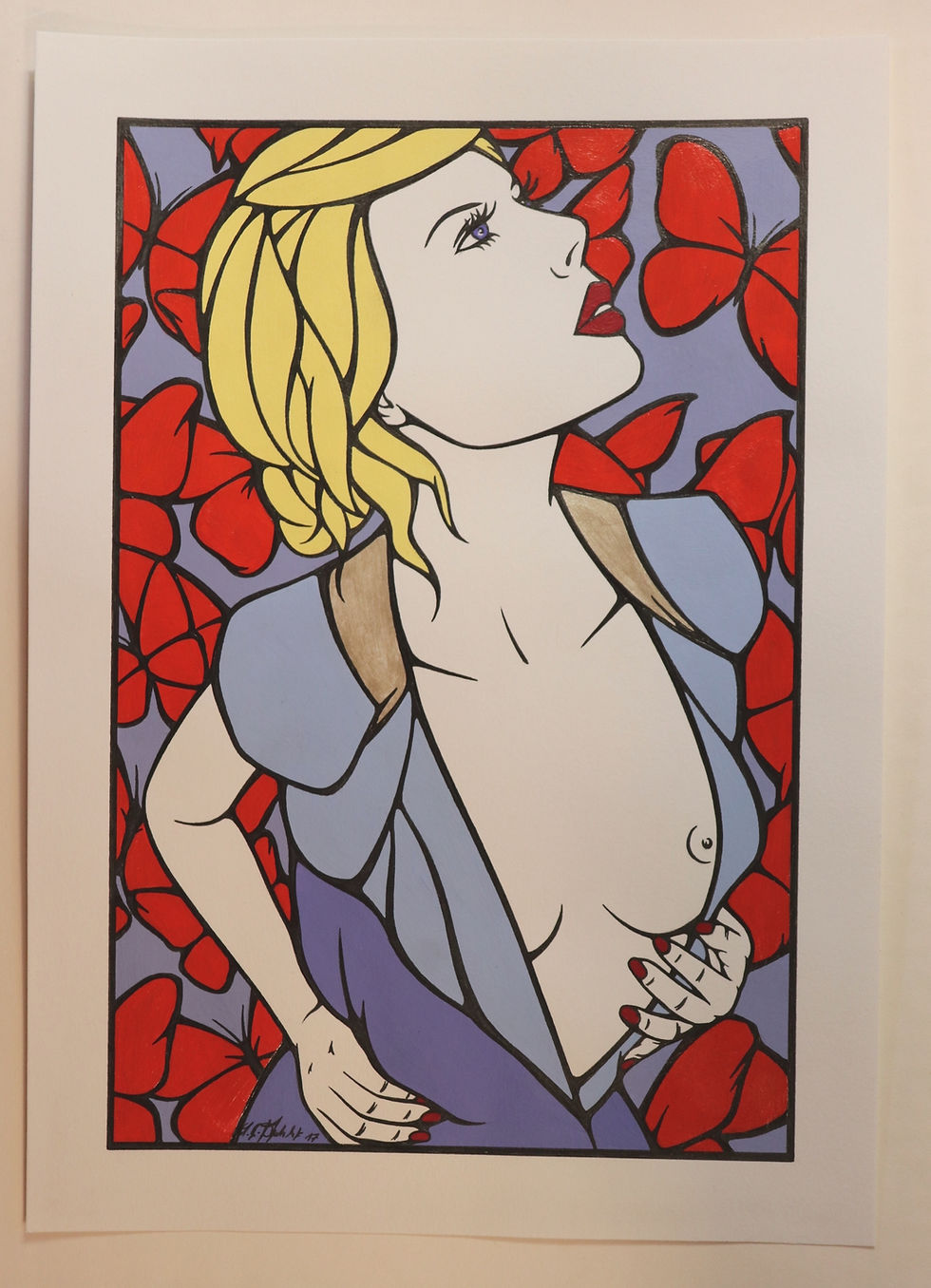 Sophie Dumont. Dessin original sexy 26,5 x 17 cm acrylique et stylo "LYSA"