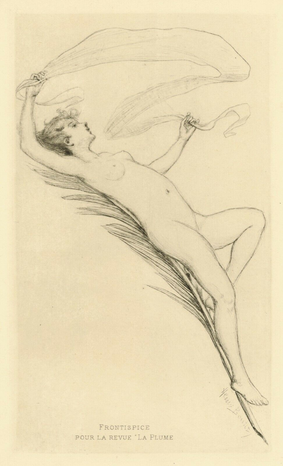 1894 HENRI BOUTET Pointe sèche LA PLUME etching 1/400 ex. FRONTISPICE