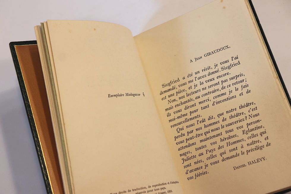 Miniature : Jean Giraudoux. Siegfried. 1928. 1/62 ex. Madagascar. Reliure maroquin