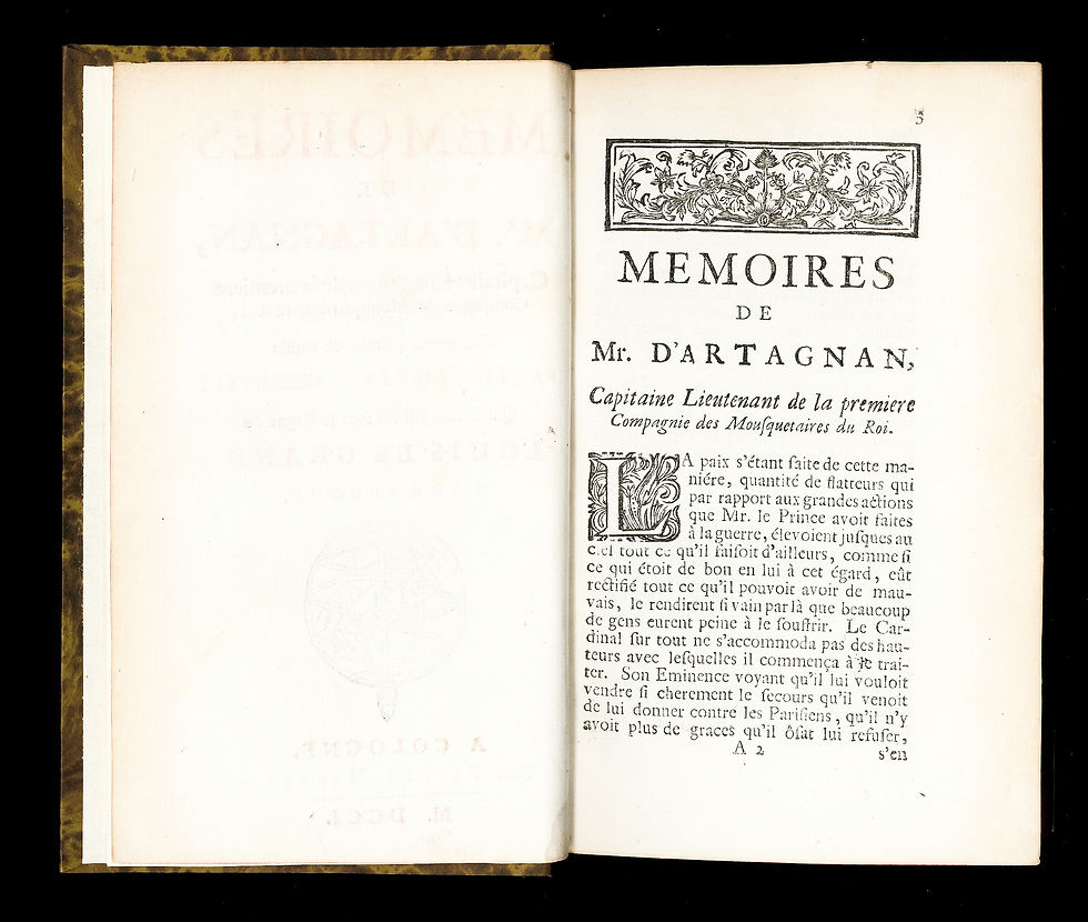 Miniature : Mémoires de Mr. d'Artagnan [par Courtilz de Sandras] Cologne Pierre Marteau 1701
