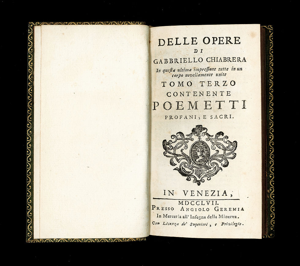 Miniature : Delle opere di Gabbriello Chiabrera (1757) Superbe exemplaire en maroquin souple