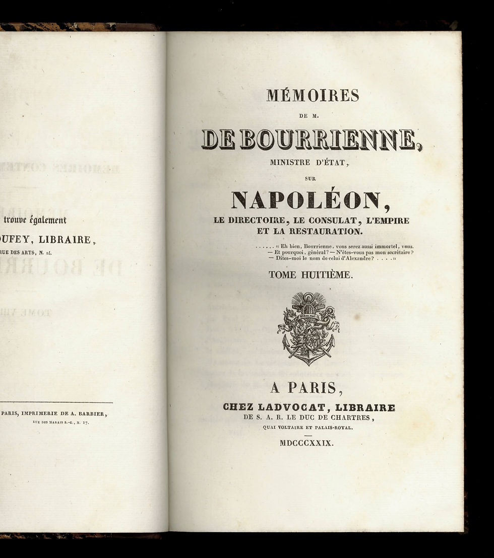 Miniature : Mémoires de Bourrienne sur Napoléon Bonaparte, le Directoire, l'Empire (1829).