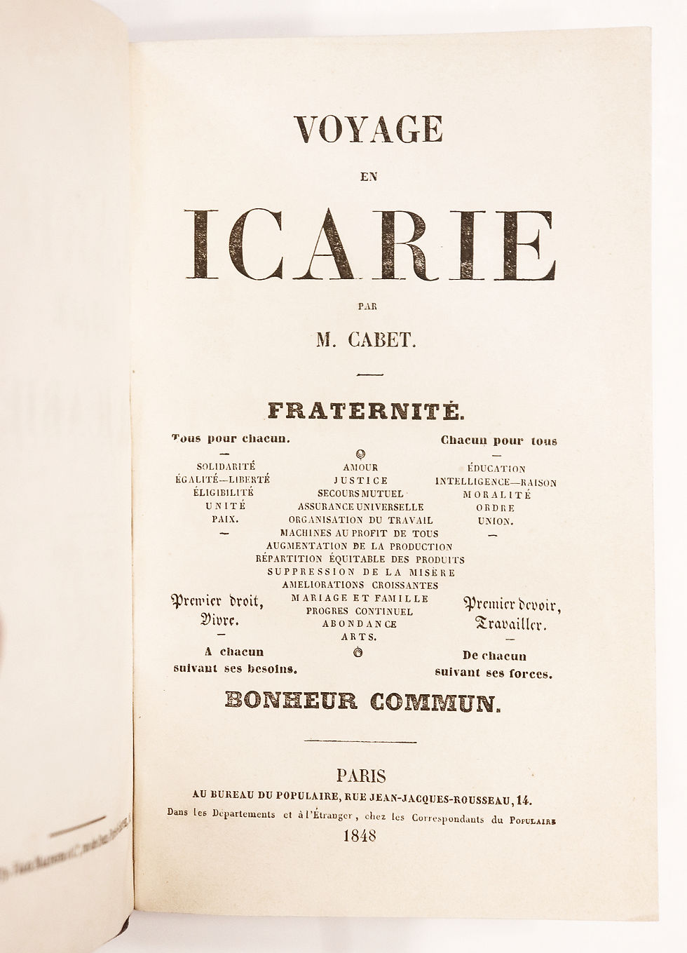 Miniature : Etienne Cabet | Voyage en Icarie (1848). Utopie sociale et politique. Bel ex.