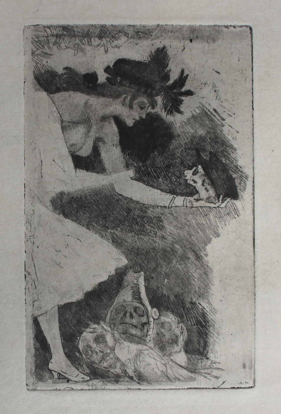 Très rare verni mou "Madame Hammelette" par Félicien Rops. Tirage à 60 ex. Japon