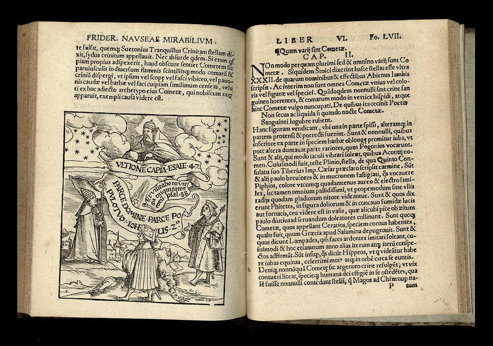 Miniature : Friedrich Nausea. Libri mirabilium septem (1532). Miracles, Prodiges, Comètes.