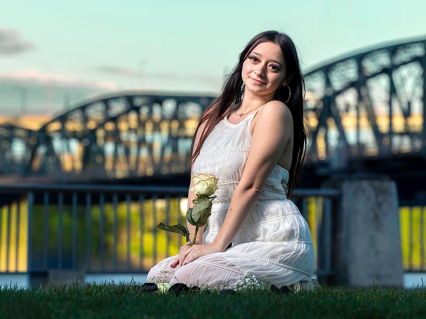 Portland Oregon senior photos on Hawthorne Bridge by cinematic portrait photographer Shayne Blaylock