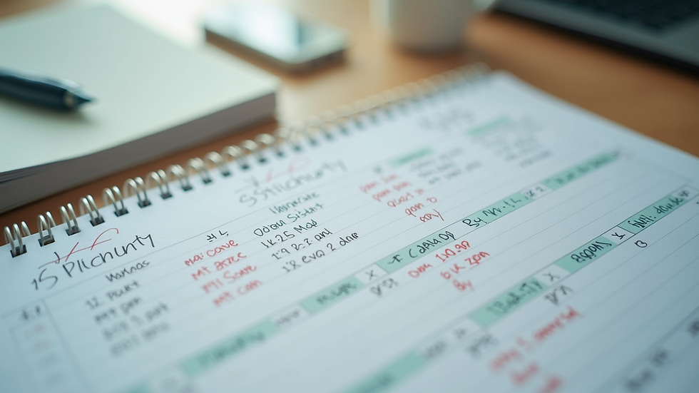 Close-up view of a calendar with study schedule and motivational notes