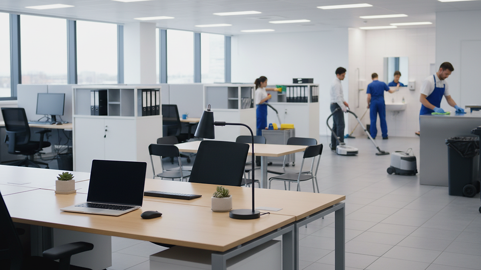 Eye-level view of a clean and organized modern office desk