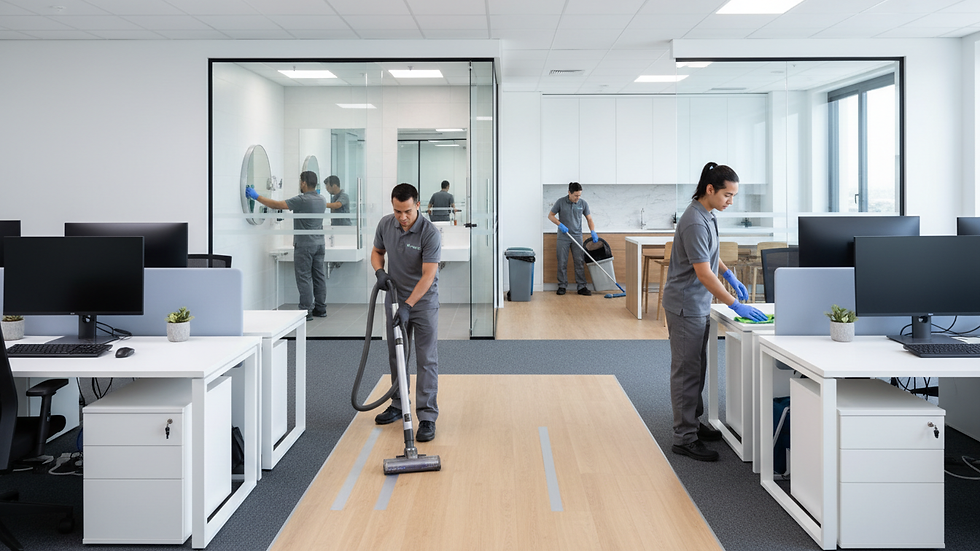 Eye-level view of a clean and organized modern office workspace