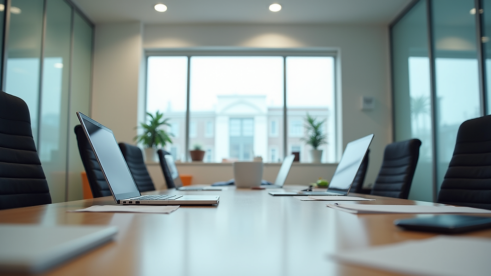 Eye-level view of a clean and organized office workspace