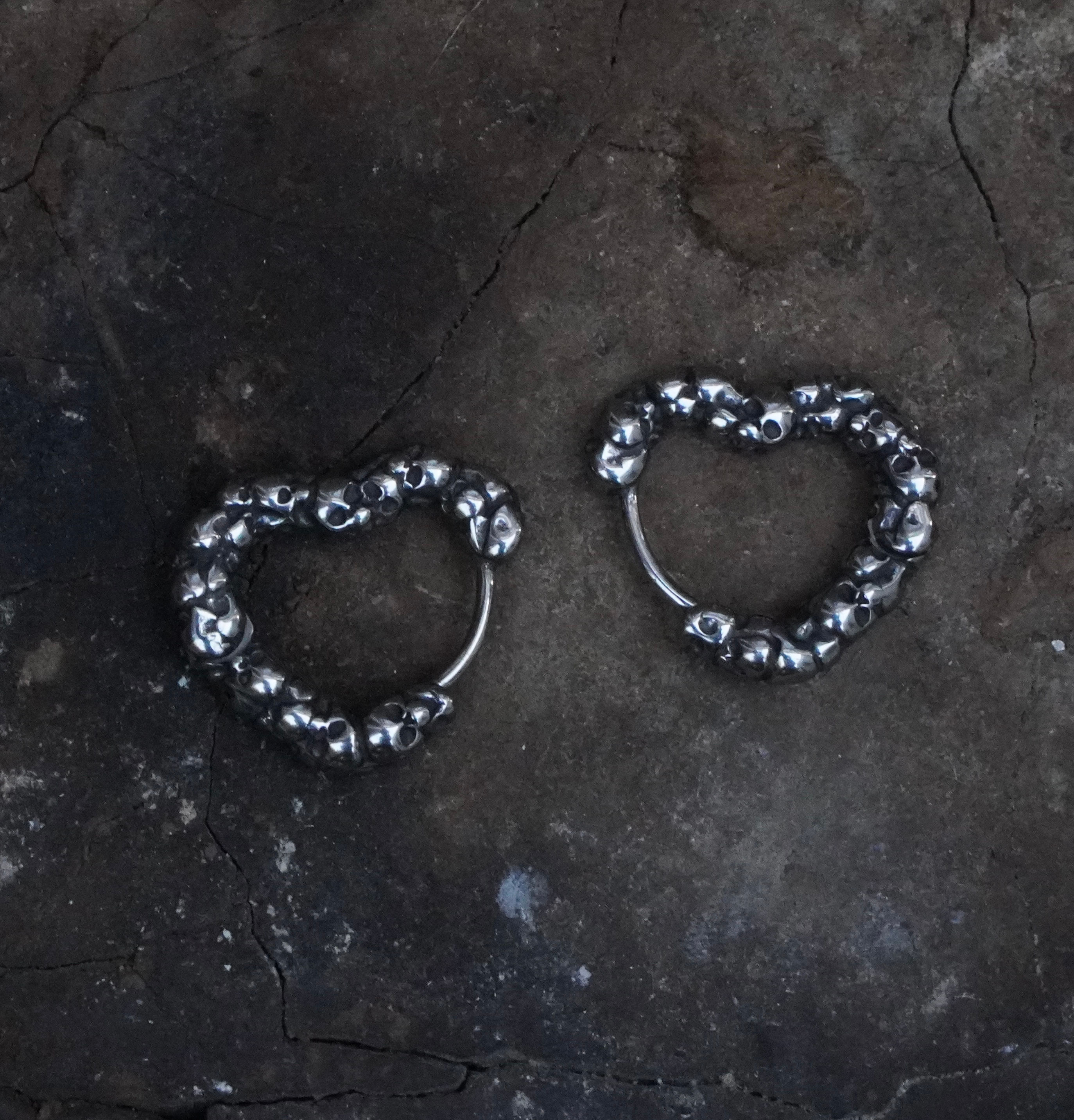 Skull cluster heart hoop earrings