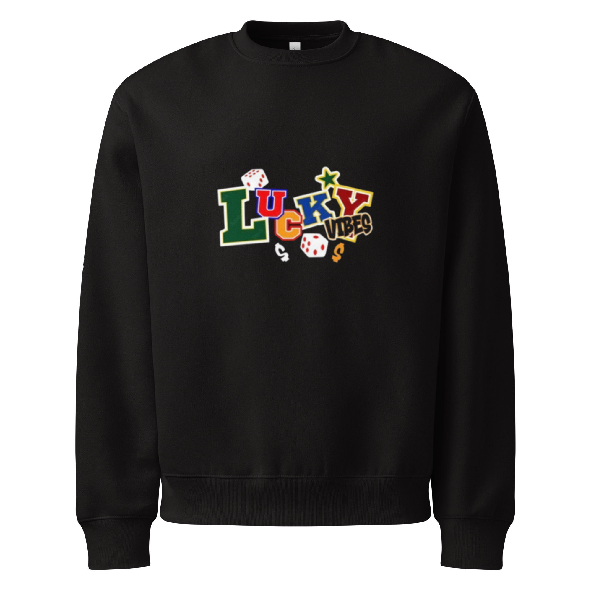 Mens Oversized Heavyweight Sweatshirt- MLE Lucky Vibes Design Multi Color