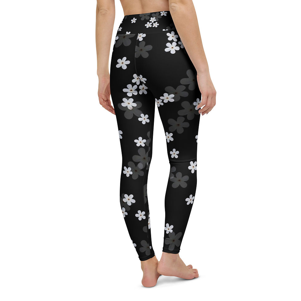 Thumbnail: Women’s Premium Yoga Leggings - White Flowers Design