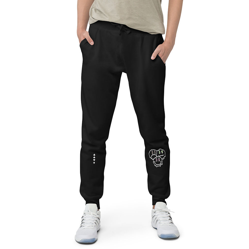 Thumbnail: Men's Fleece Sweatpants- MLE Black Three Face Multi Color Design