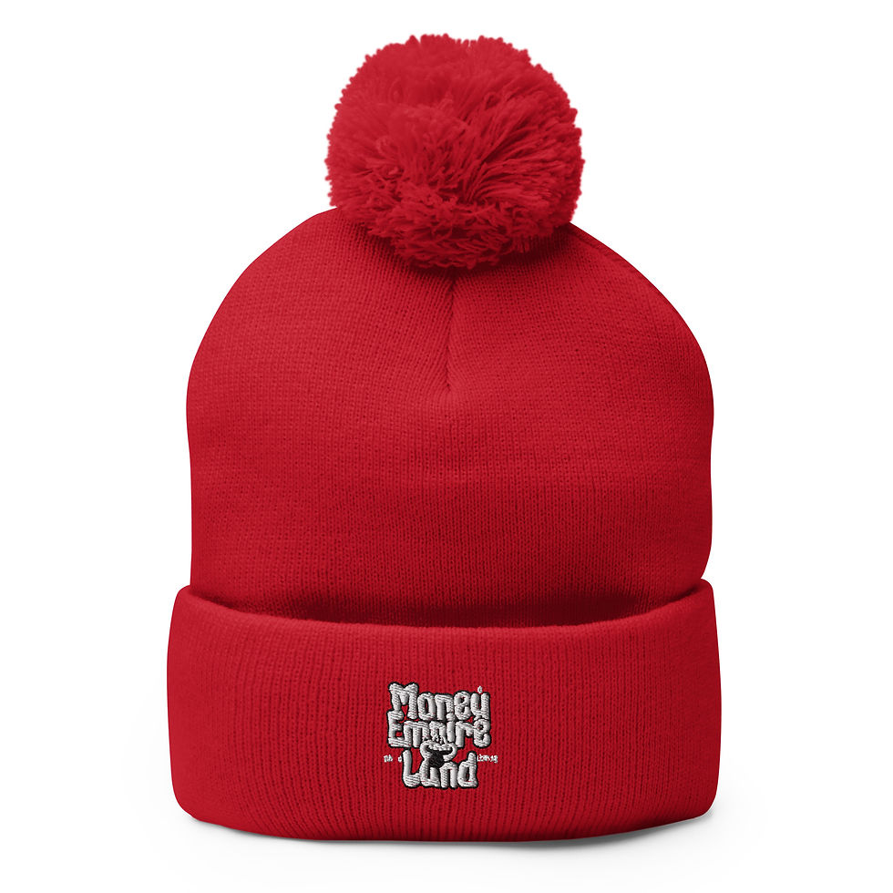 Thumbnail: Embroidered Pom-Pom Knit Cap- MLE MoneyLand Empire Frog Design