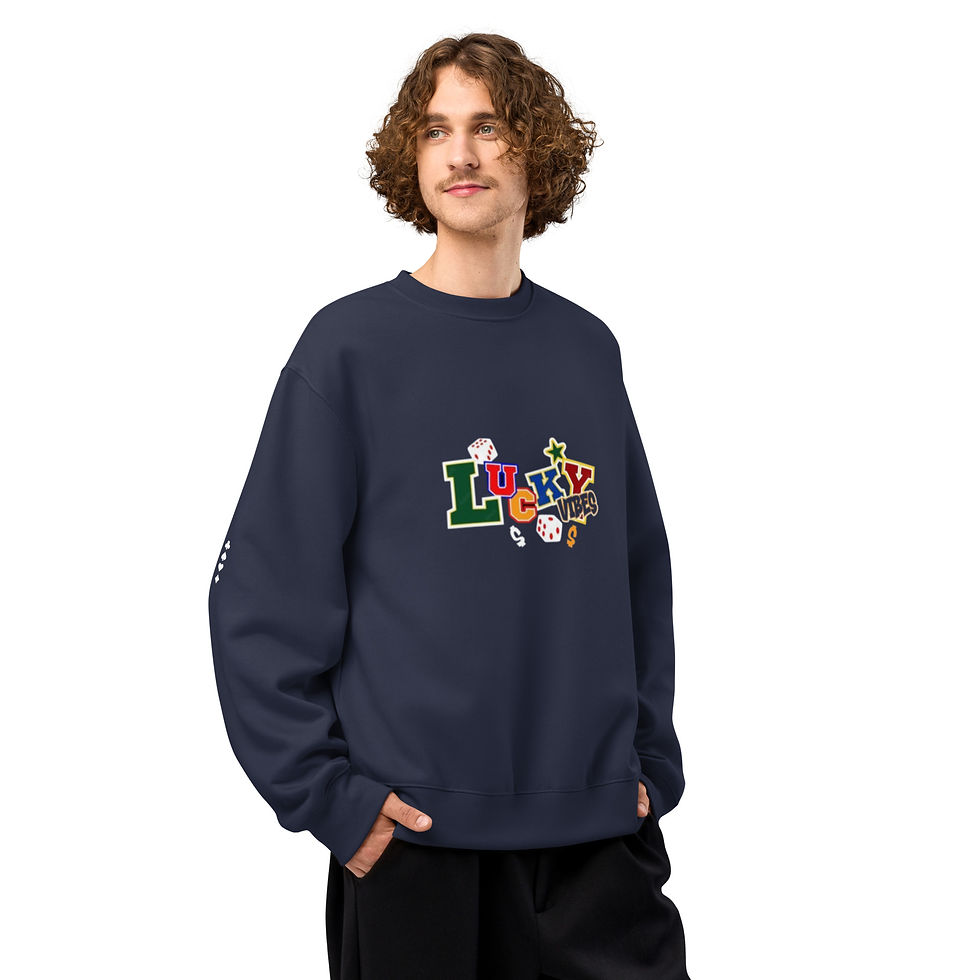 Thumbnail: Mens Oversized Heavyweight Sweatshirt- MLE Lucky Vibes Design Multi Color