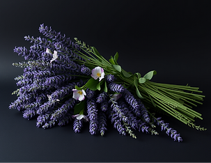 dark background and an extravagant and luxurious trailing bouquet including lavender, lyin