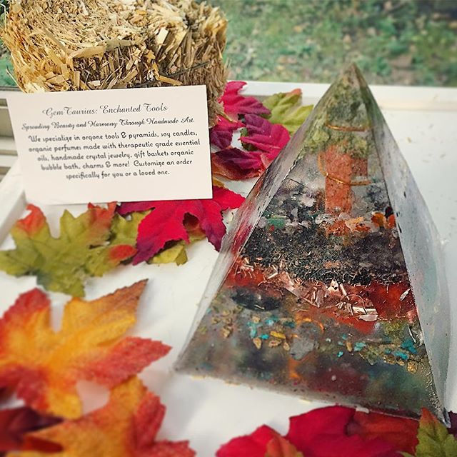 This Pyramid is made w a #mookaitewand wrapped n copper wire, includes #crystalchips like #peridot #