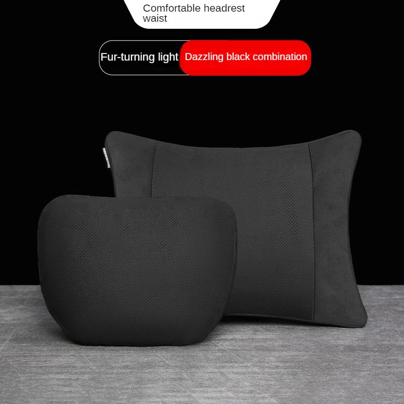 Thumbnail: For Tesla Suede Headrest And Lumbar Support