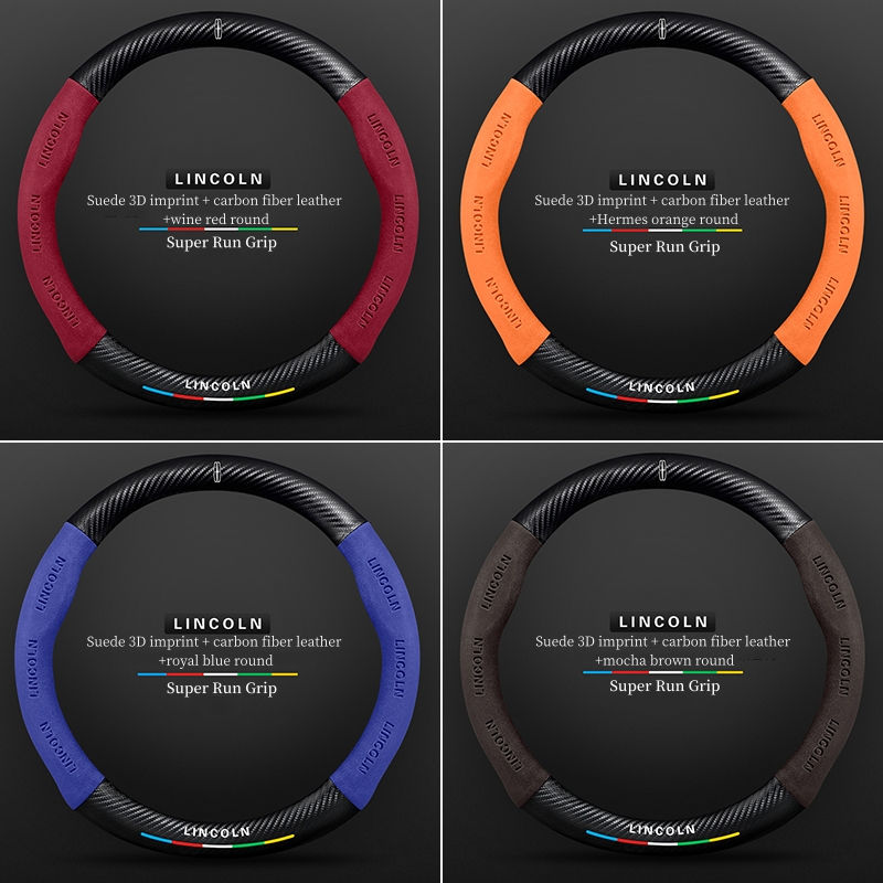 Thumbnail: Lincoln Car Steering Wheel Cover Carbon Fiber Suede