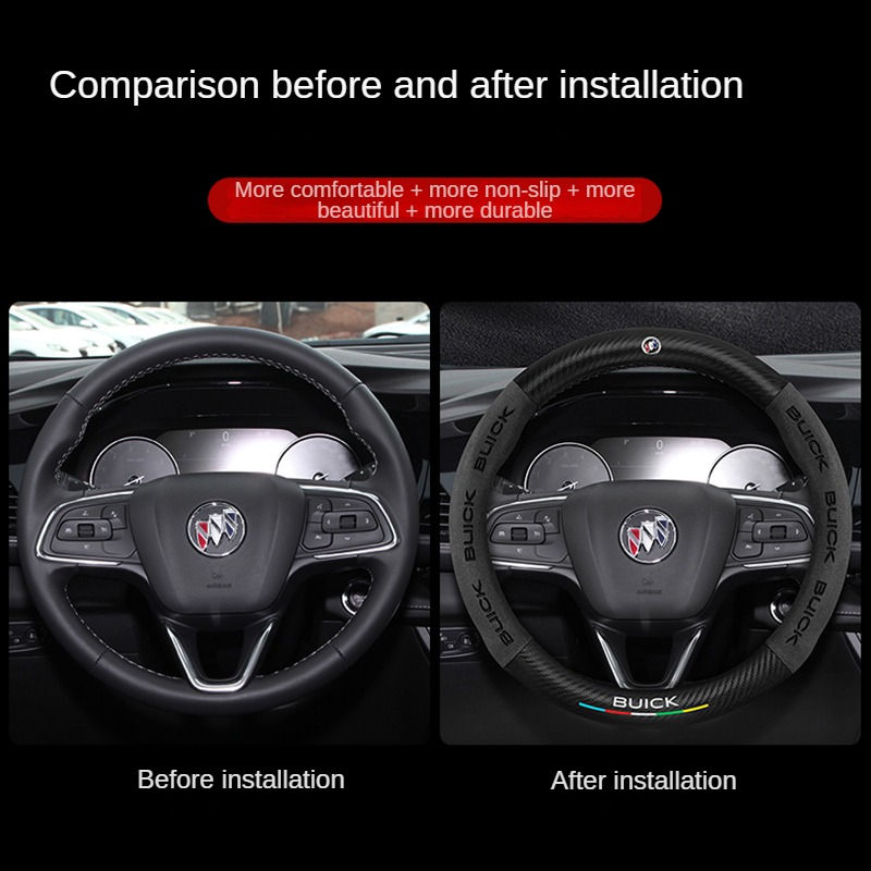 Thumbnail: Buick Car Steering Wheel Cover Carbon Fiber Suede