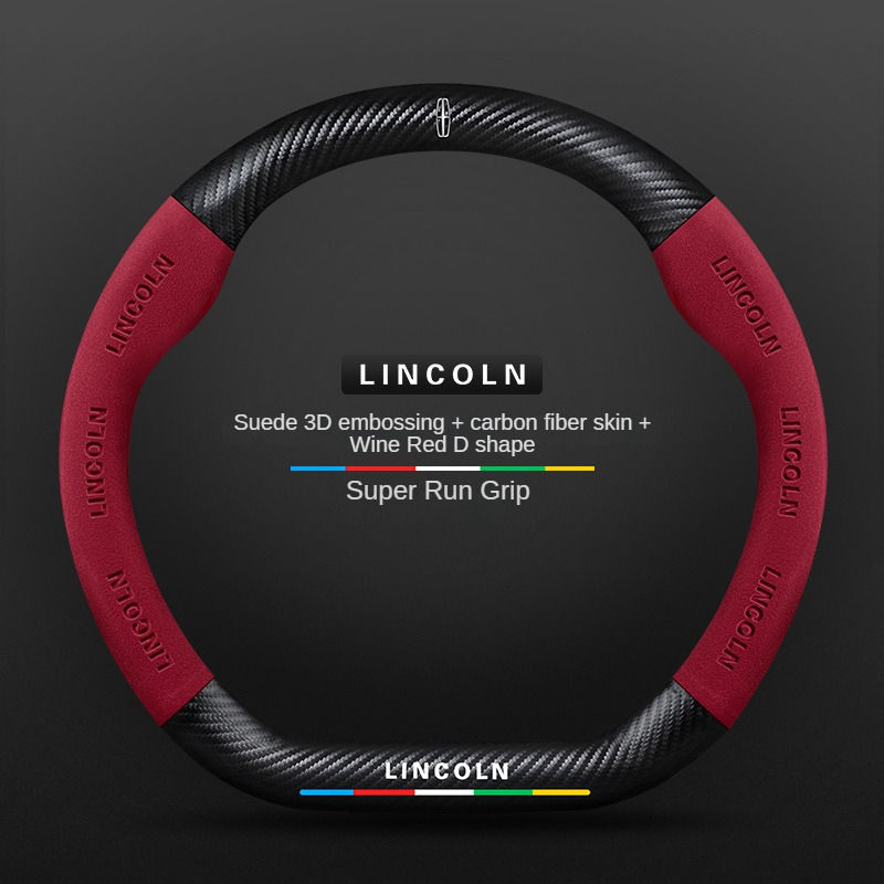 Thumbnail: Lincoln Car Steering Wheel Cover Carbon Fiber Suede