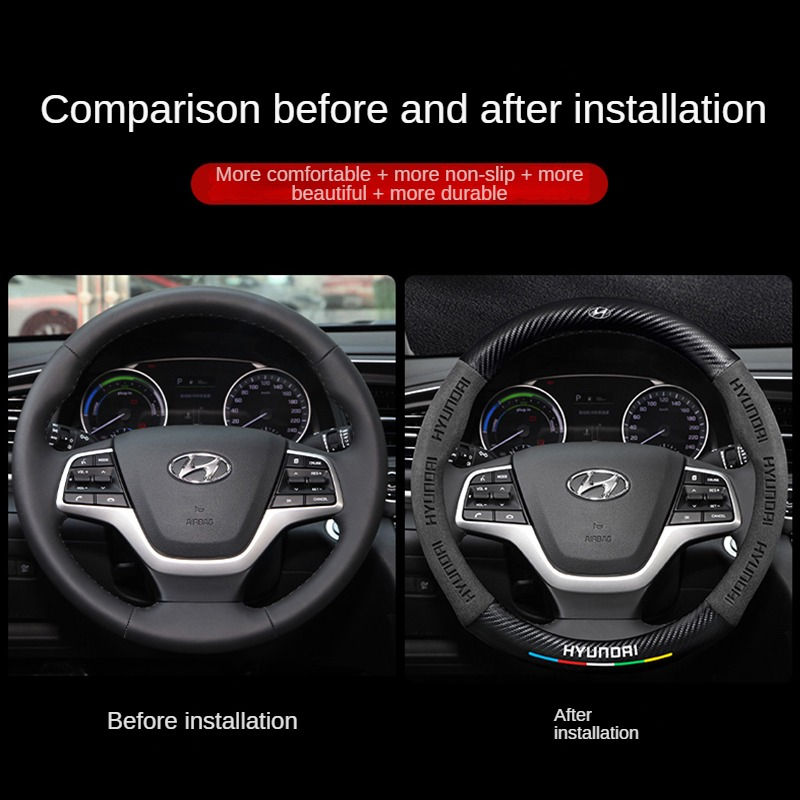 Thumbnail: Hyundai Car Steering Wheel Cover Carbon Fiber Suede