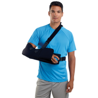 The Universal Abduction Sling is a unique one-size-fits-all sling that can be folded at the wrist for a proper fit. It contains a 15° abduction pillow and a comfortable neck pad. 