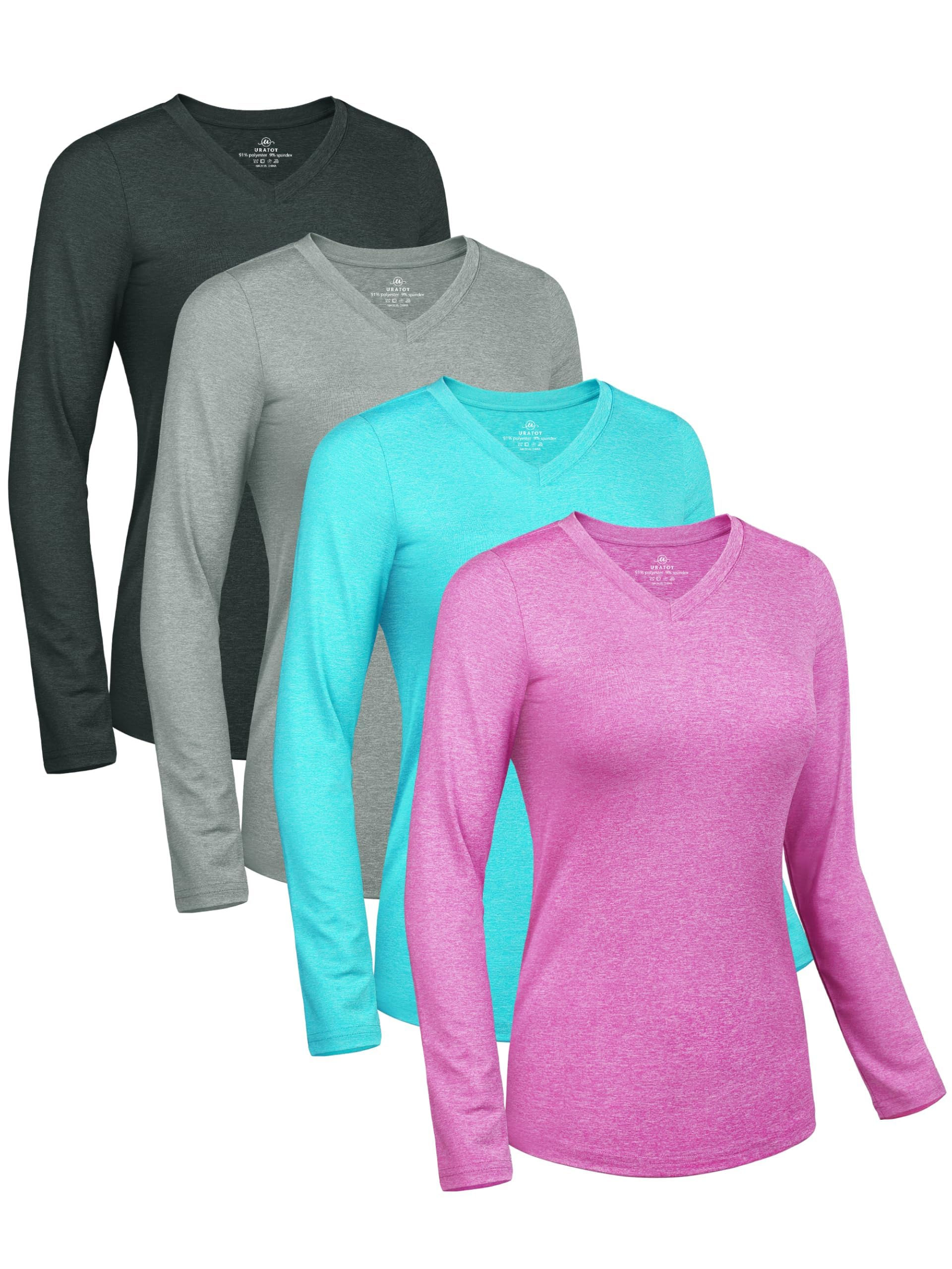 URATOT Womens Dry-Fit Shirts Long-Sleeve Tops V-Neck Athletic Workout Shirt Stre