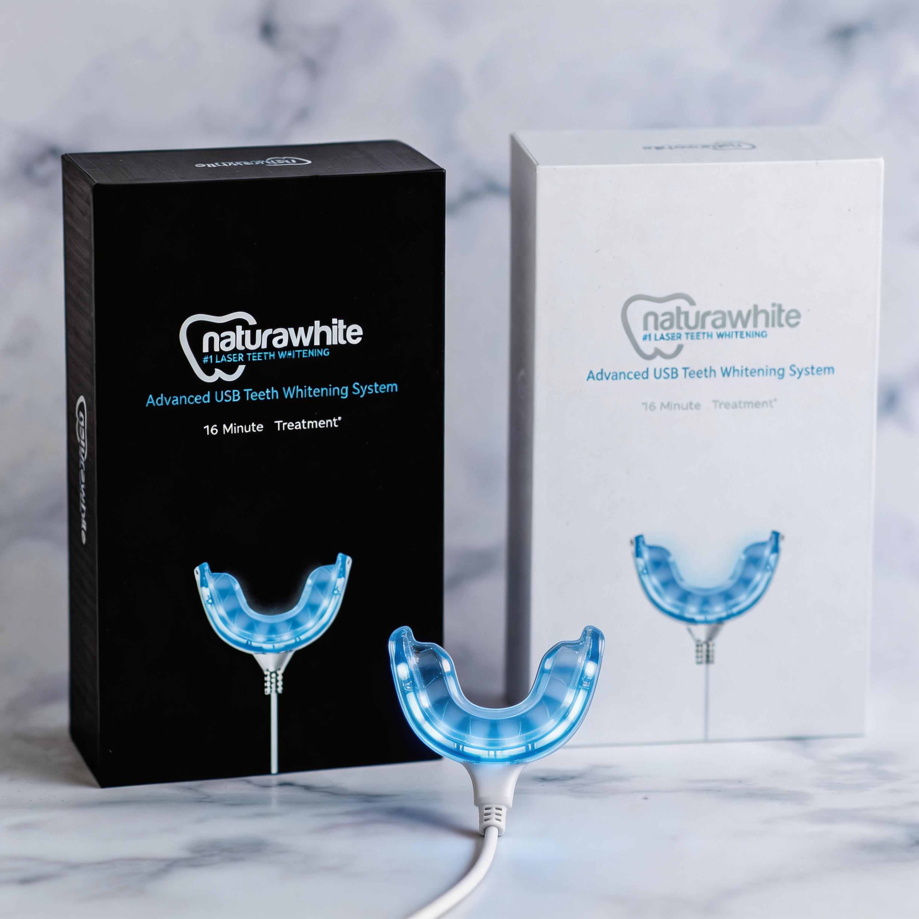 Naturally advanced USB whitening kit packaging and contents tool.