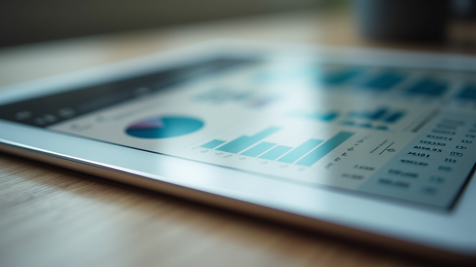 Close-up view of a tablet showing a property investment dashboard