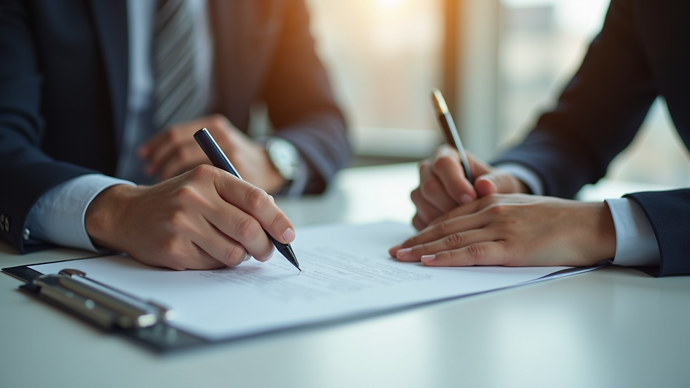 Close-up view of a real estate agent reviewing property documents with a client