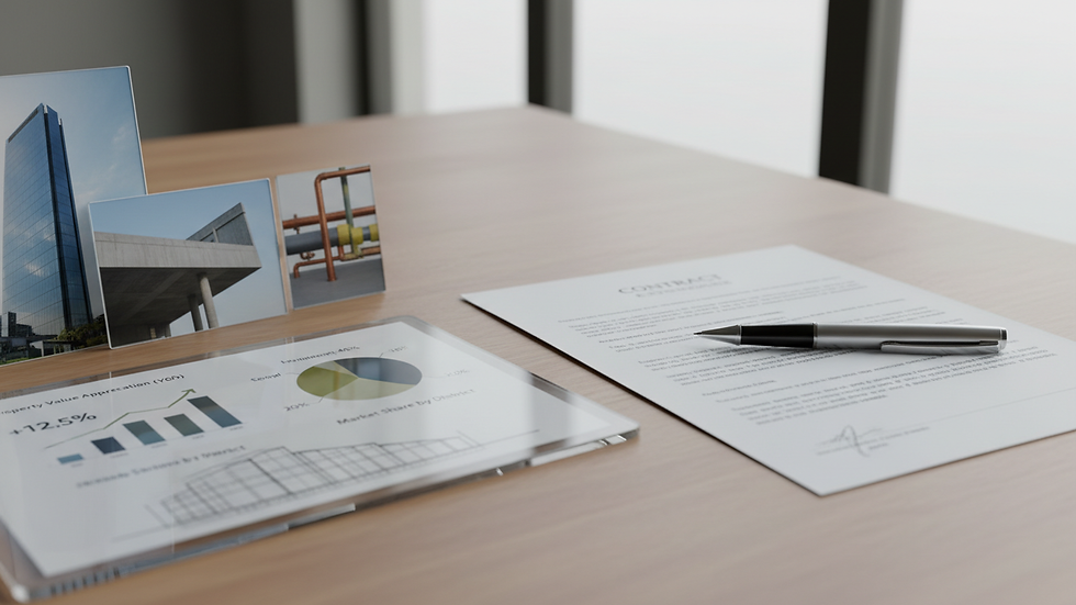 Close-up view of a real estate contract and pen on a wooden table