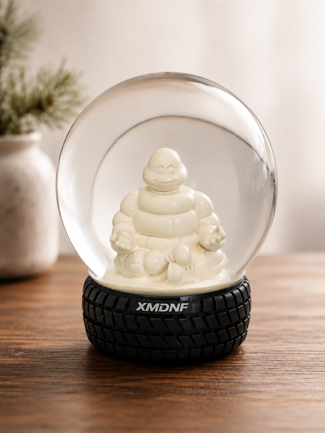 White Mascot Tire Base Snow Globe
